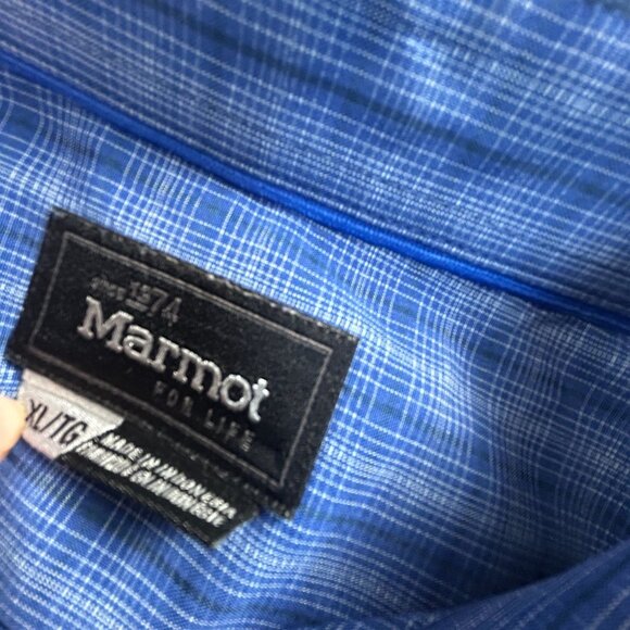 Marmot Mens Blue Short-Sleeve Plaid Button-Up Shirt XL Lightweight Casual Wear - Picture 4 of 8